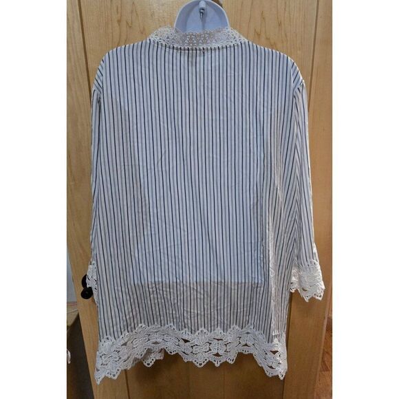 Chelsea & Theodore Womens Striped Lace-Trim Button-Down Tunic Top Size 2X Blue - Picture 3 of 5